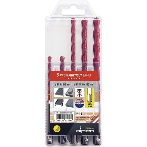 Alpen MultiCut 100905100 Carbide Multifunctionele boorset 5-delig 5 mm, 6 mm, 8 mm, 10 mm SDS-Plus 1 set(s)