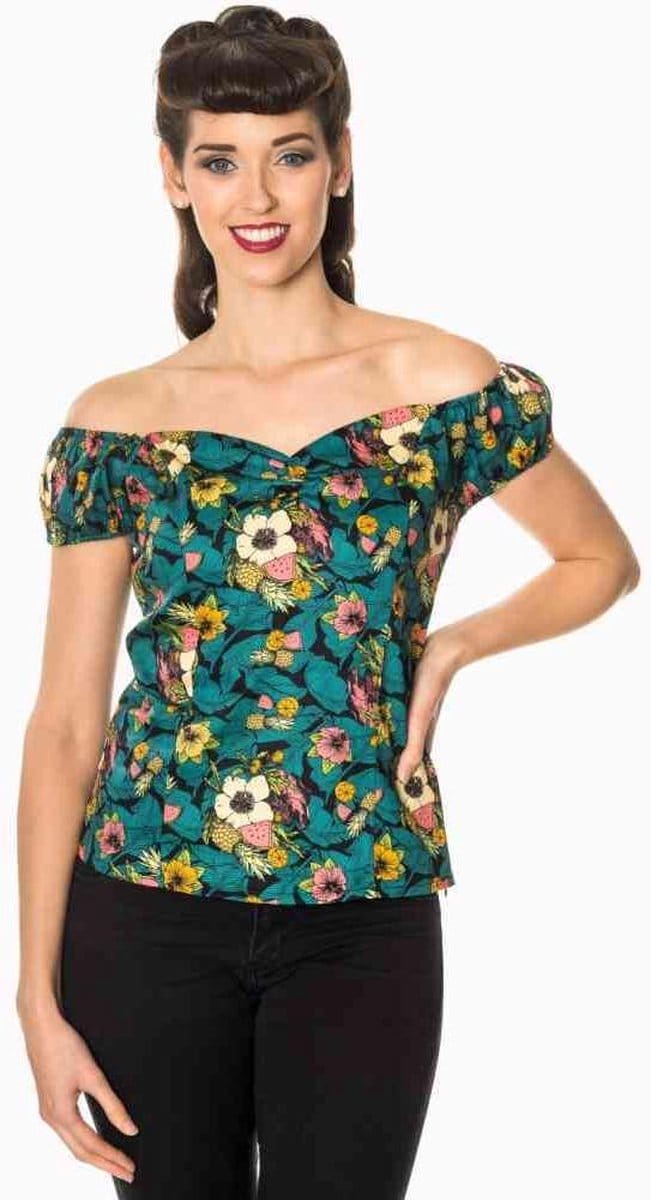 Dancing Days - TROPICAL HOLIDAY Off shoulder top - L - Zwart