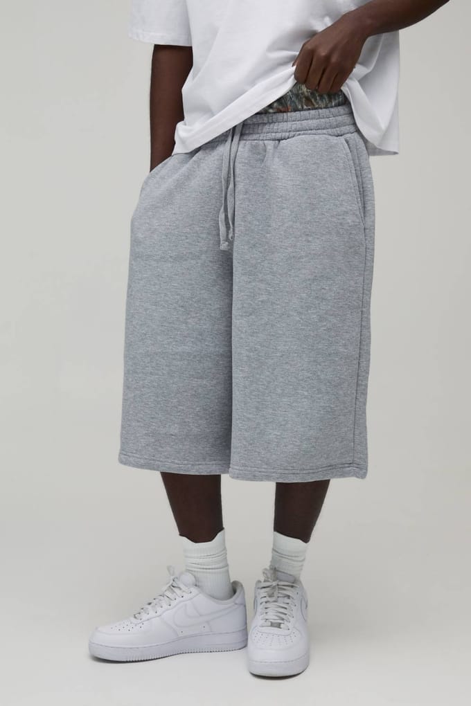 Printed Double Waistband Jersey Bermuda Jort | Grey Marl | Size Medium