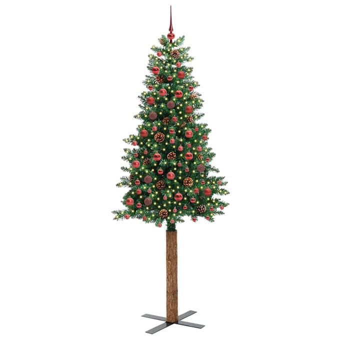 vidaXL - Slanke - Kerstboom - Groen - 210 - cm - PVC - en - massief - dennenhout