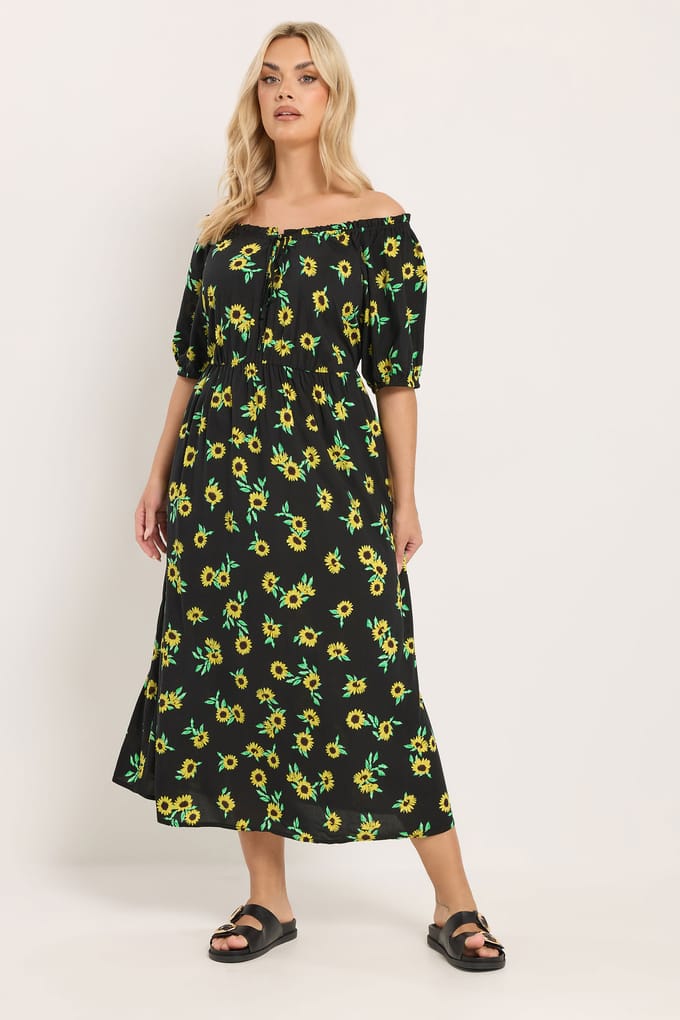 Yours Zwarte Maxijurk Met Zonnebloemenprint Size 42