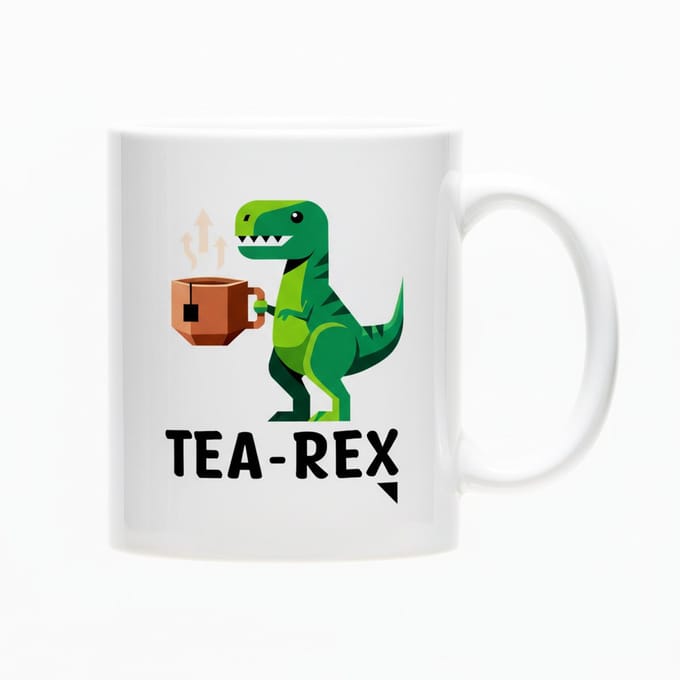 Tea-Rex Witte Mok 330ml – Grappig Dinosaurus Theeliefhebber Cadeau met Schattige T-Rex Ontwerp