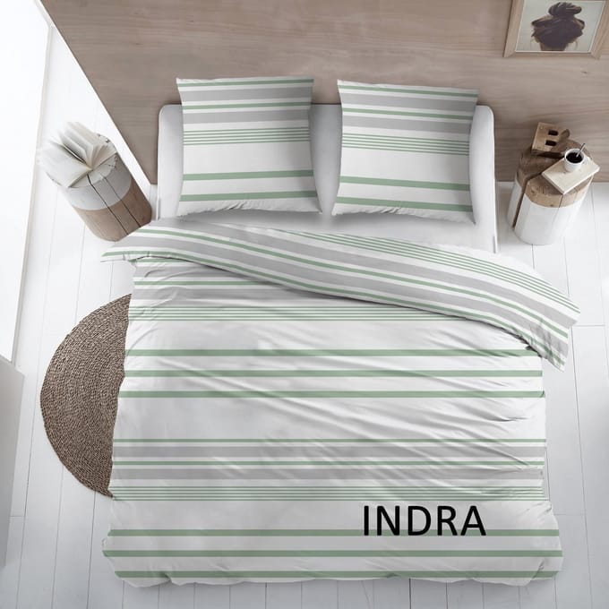 Sleepnight Dekbedovertrek Flanel Indra Groen - 140 x 200/220 cm + 1 kussensloop - [Grijs,Groen]