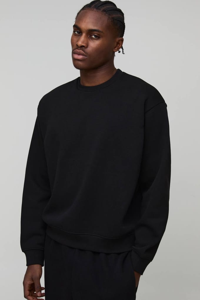 Essential Oversized Boxy Crew Neck Sweatshirt | Black | Size Small