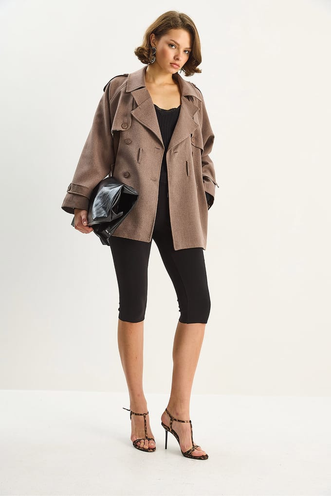 Katoenen Blend Midi Trenchcoat met Knoopsluiting