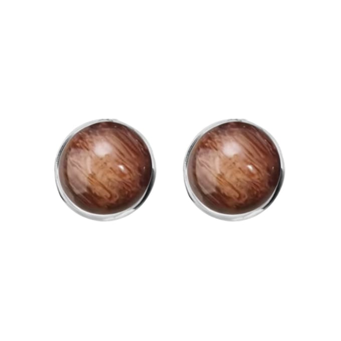 Magneet oorbellen -Zanelli -Bruin met zilverrand - Geen gaatje- Charme Bijoux