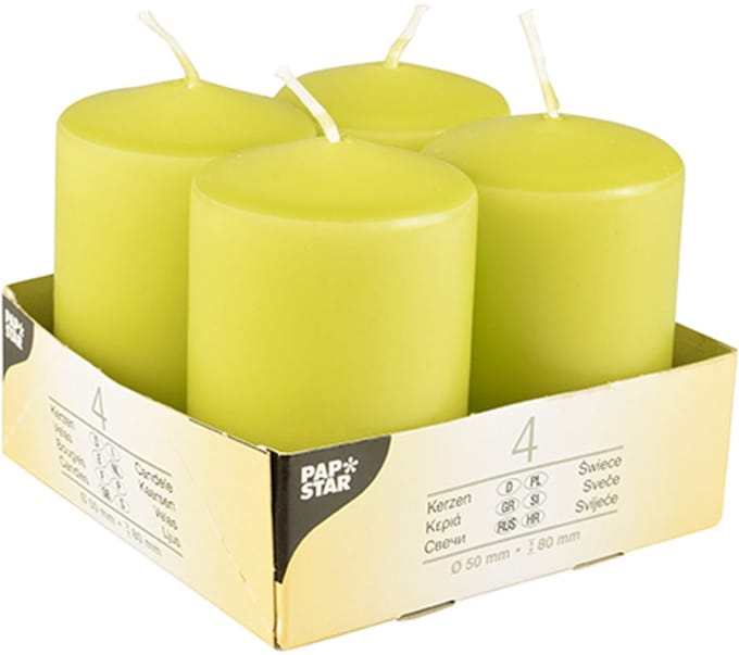6x 4 Stompkaarsen Ø 50 mm · 80 mm kiwi