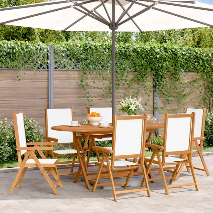 vidaXL - Inklapbare - stoelen - 6 - st - massief - hout - en - stof - crèmewit