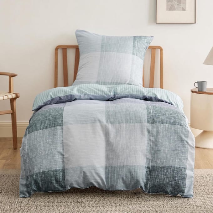 Omkeerbaar Dekbedovertrek - Blauw Boerderijpatroon - Set van 2 - 135 x 200 cm - Polyester Microvezel