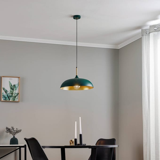 LINCOLN Hanglamp Groen/Goud E27 45cm - Stijlvol en Minimalistisch