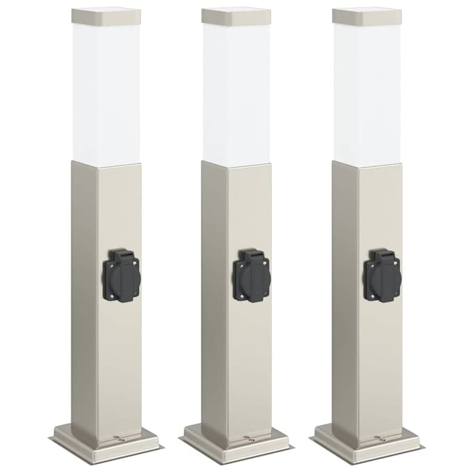 vidaXL Bolderverlichting met stopcontact 3 stuks 50 cm RVS IP44