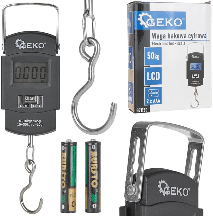 GEKO Digitale hangweegschaal - 50 kg - Backlit LCD - Compact en lichtgewicht