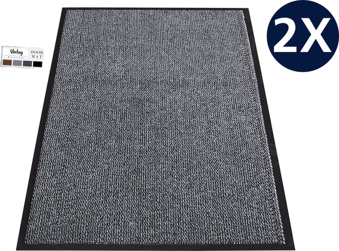 Schoonloopmat 2 Stuks - Droogloopmat voor Binnen - Deurmat - 80 x 60 antraciet - Anti slip - L -
