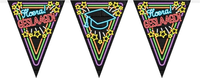 Q2P - Geslaagd Slinger – Neon Vlaggenlijn – 10 Meter – Graduation Versiering – Zwart