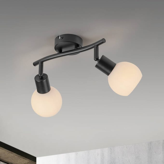 JUST LIGHT. GmbH JUST LIGHT. Loki plafondlamp, 2-lamps, zwart, ijzer, glas