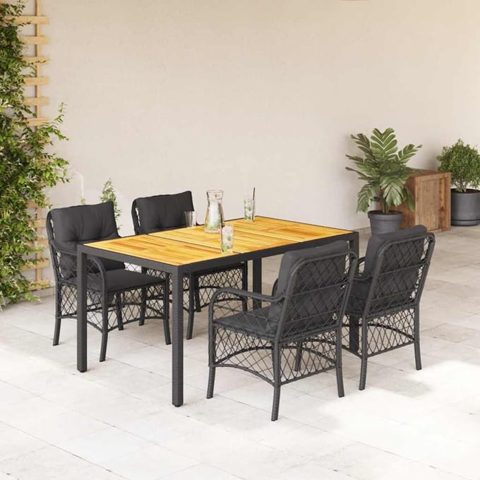 vidaXL - 5-delige - Tuinset - met - kussens - poly - rattan - zwart