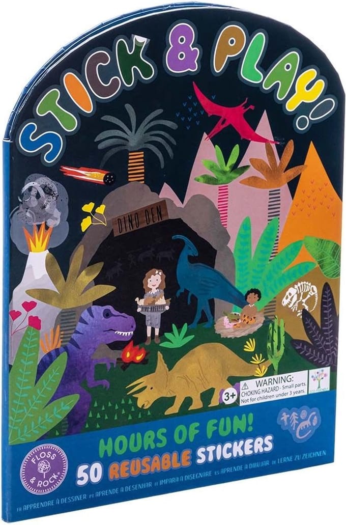 Floss & Rock Stickerboek met herbruikbare stickers, Dino - 27,5 x 21,5 x 1 cm - Multi