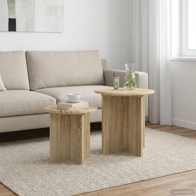 vidaXL - Bijzettafelset - 2 - st - Sonoma - Eiken - Ø - 45 - x - 45 - cm