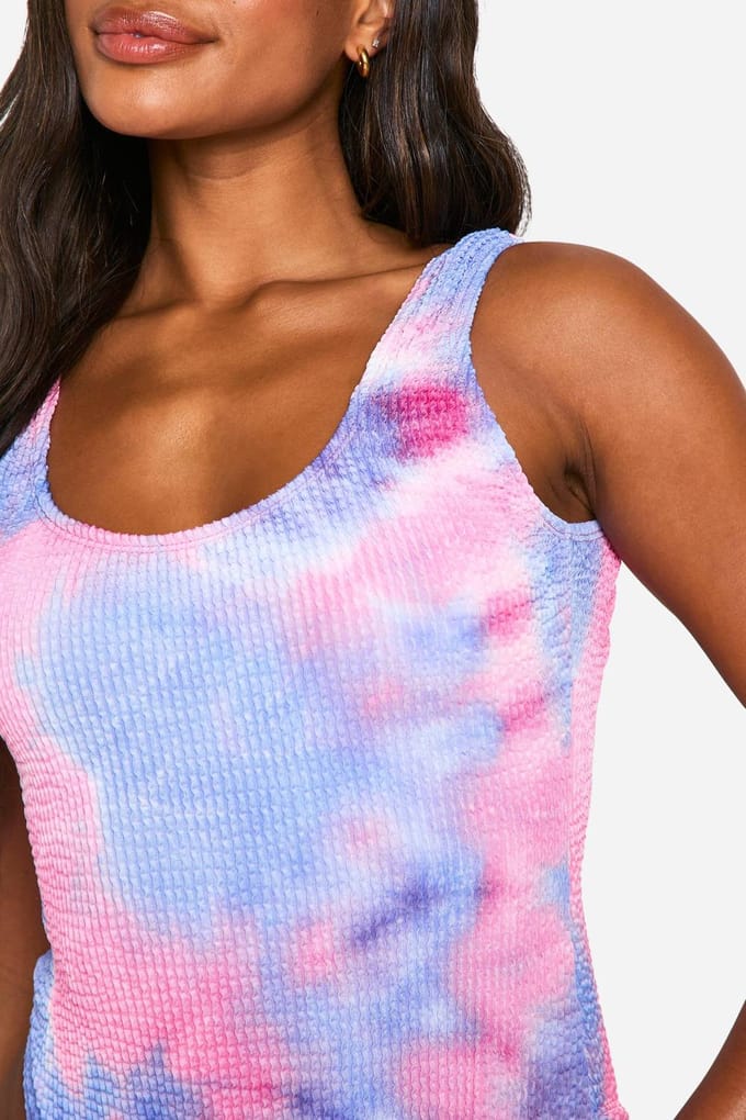 boohoo Dames Tie Dye Crinkle Scoop Badpak | Roze | Maat: 34
