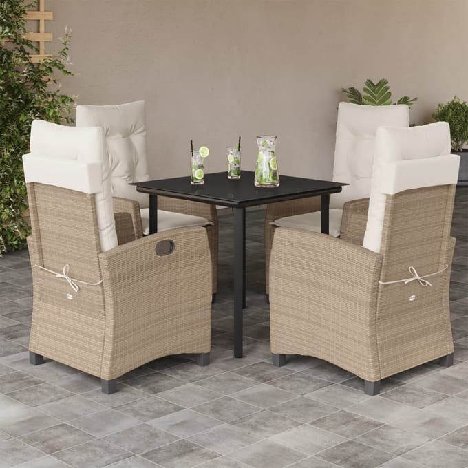 vidaXL - 5-delige - Tuinset - met - kussens - poly - rattan - beige