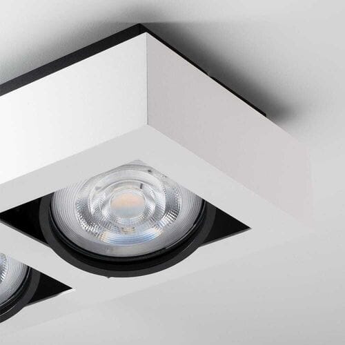 Castor bianco nero IV by LUSENZ - Rechthoekige 4-lichts plafondlamp met richtbare spots, mat witte coating en matzwart interieur
