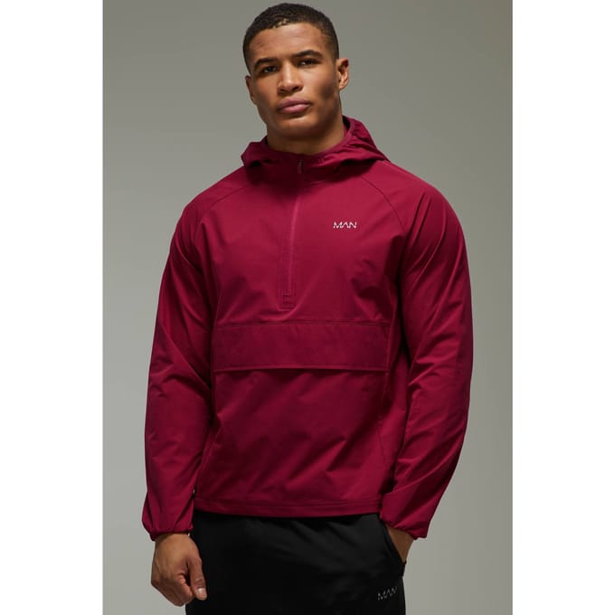 Man Active 1/4 Zip Windbreaker Jacket | Berry | Size Small