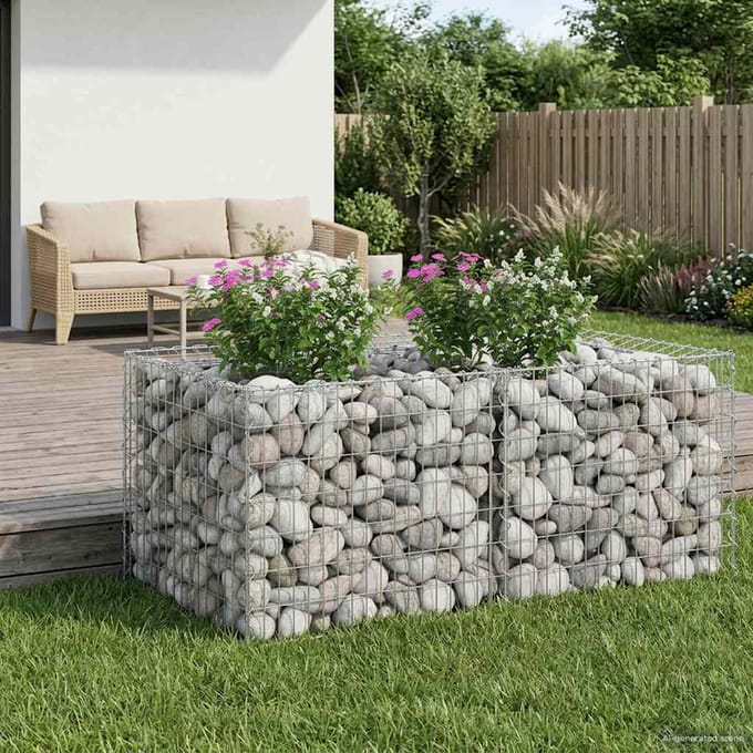 vidaXL - Gabion - verhoogd - bed - 100 - x - 100 - x - 60 - cm - Gegalvaniseerd - staal
