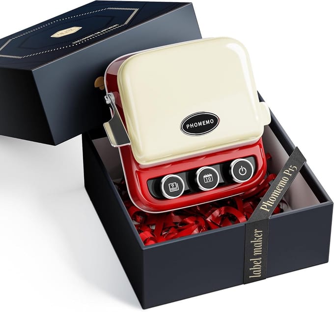 Phomemo P15 - Draagbare Labelprinter - Retro Ribbon & Thermal Printer - Inkless Thermische Printtechnologie - 203 DPI - Bluetooth Connectiviteit - Oplaadbare Lithium batterij - Compact & Lichtgewicht - DIY Labels