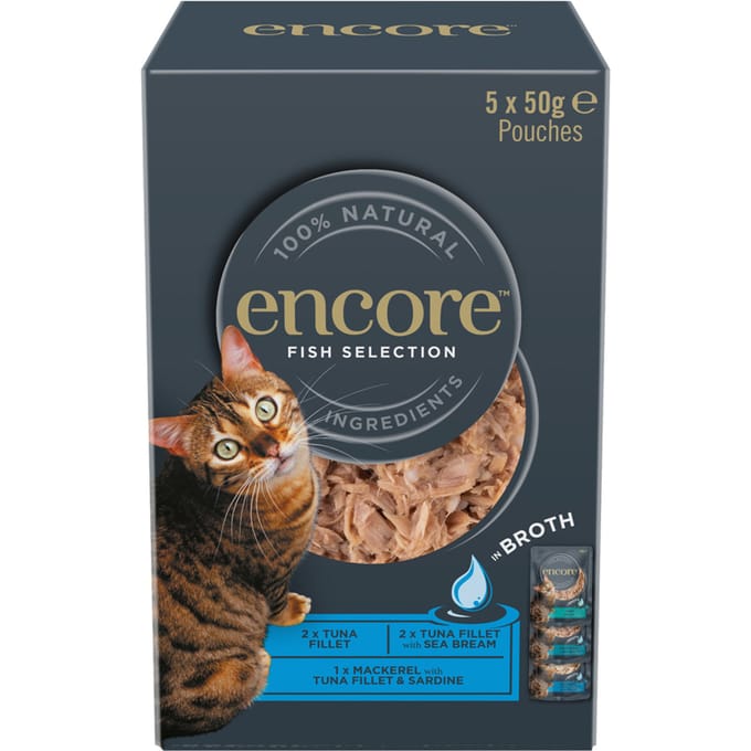 5x 50g Encore Cat Zakjes in Bouillon Visselectie (3 soorten) Nat kattenvoer