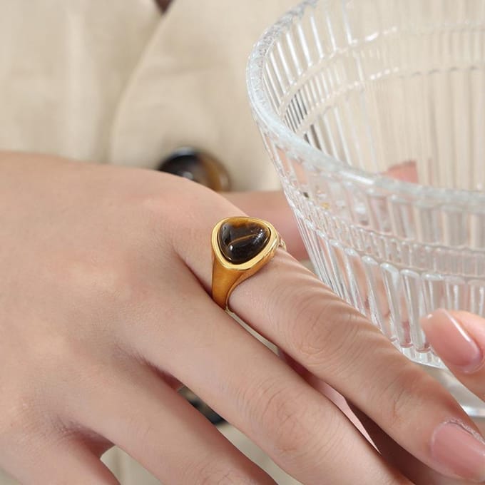 Bague en Pierre Œil de Tigre Naturelle Bague de Couple Tempérament Luxe Léger No. 8