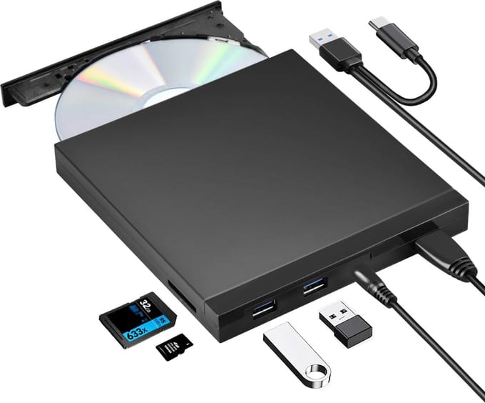 NÖRDIC K595 Externe DVD Speler - Draagbaar - Brander en -speler - USB-hub - SD/TD-kaartlezer