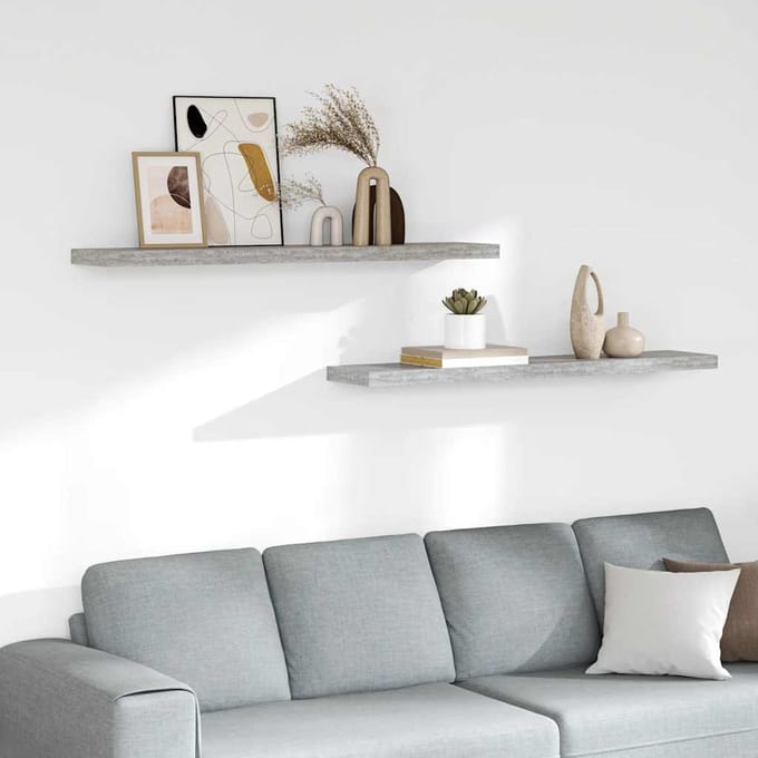 vidaXL - Wandschappen - zwevend - 2 - st - 120x23,5x3,8 - cm - MDF - betongrijs