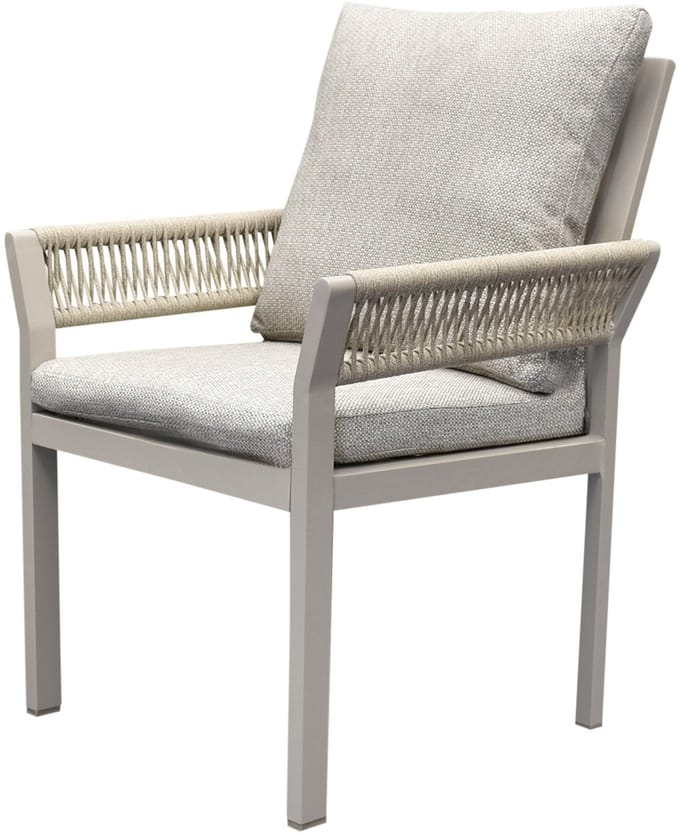 Saigon dining tuinstoel aluminium latte soft grey kussens