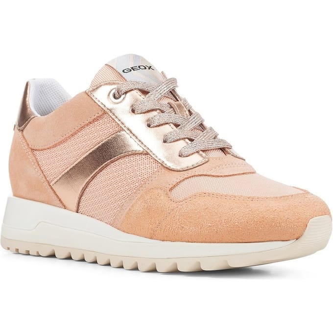 Geox Tabelya Leren Dames Perzikkleurige Sneakers