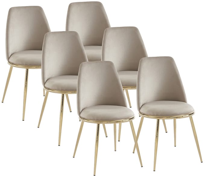 Vente-unique Set van 6 fluwelen en gouden metalen stoelen - Beige - NEBINA