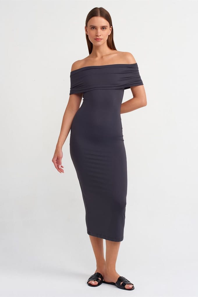 Schoudervrije Bodycon Midi Jurk