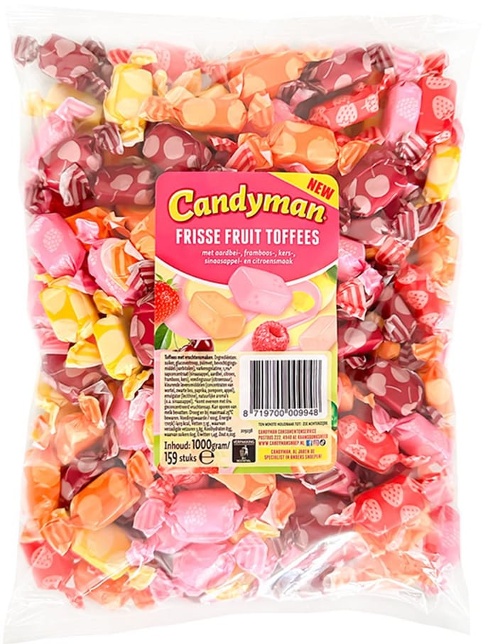 Toffees Candyman frisse fruit zak 1 kilogram