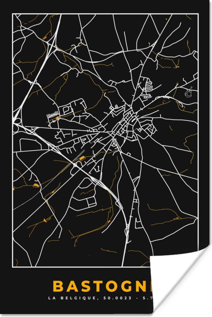 Poster Stadskaart - Bastogne - Kaart - Plattegrond - Goud - 60x90 cm