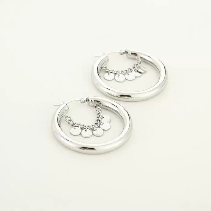 Michelle Bijoux Oorringen Ketting Discs Zilver