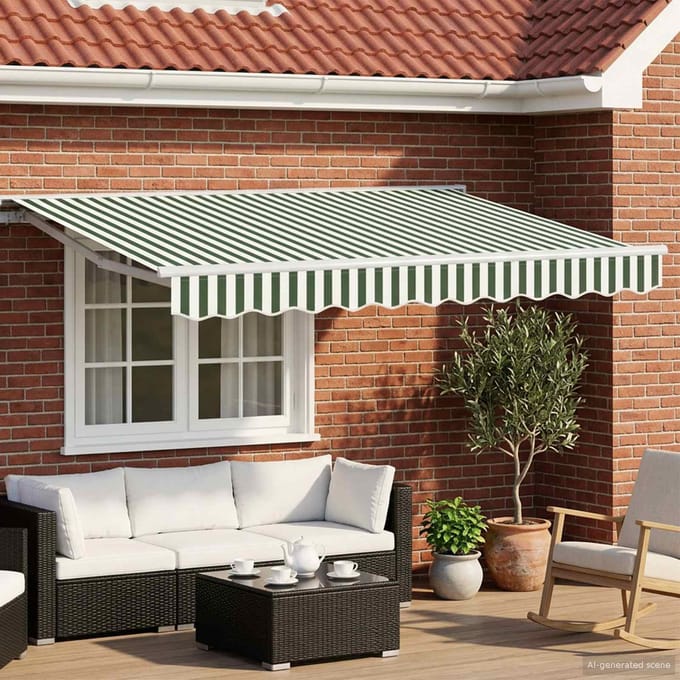 vidaXL - Handmatig - uitschuifbare - luifel - Groen - en - Wit - 3 - x - 2,5 - m