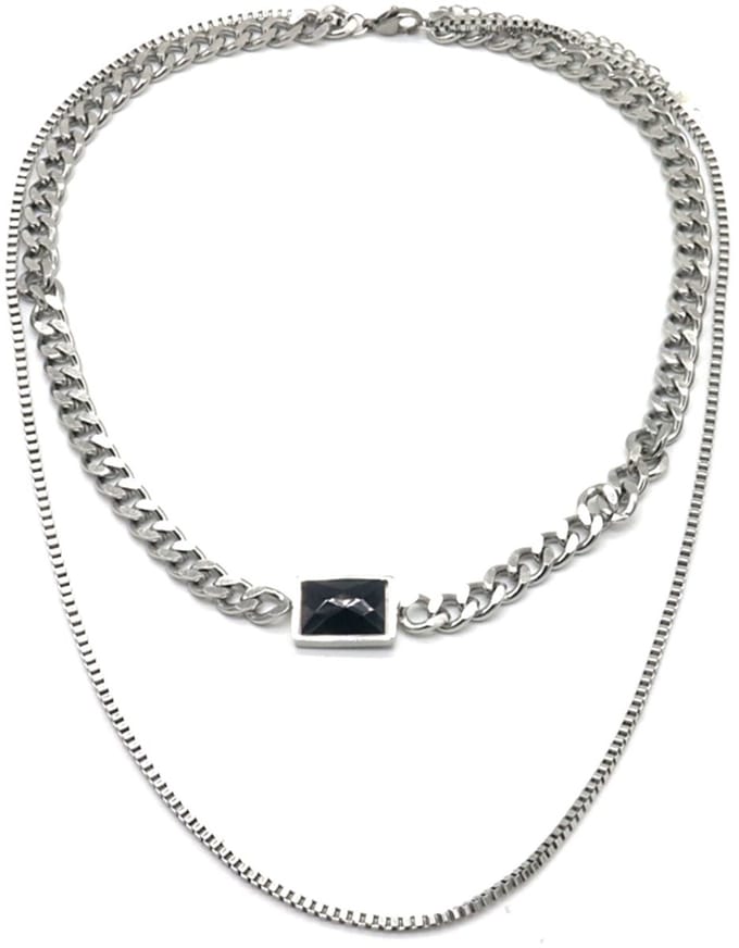 Dubbele Ketting met Steen - RVS - Verstelbaar 44-48 cm - Zilverkleurig