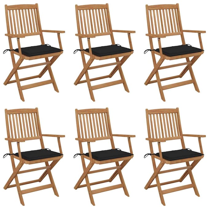 vidaXL - Inklapbare - stoelen - 6 - st - met - kussens - massief - acaciahout