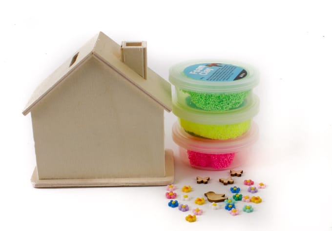 knutsel pakket Foam Clay | spaarhuis- Spaarpot | creatief met kinderen | bloemen | kinderfeestje