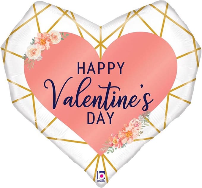 Oaktree - Folieballon hart Happy Valentines Day Geo Shape