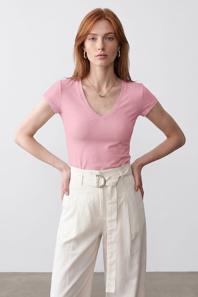 Slim Fit V-hals Jersey Blouse