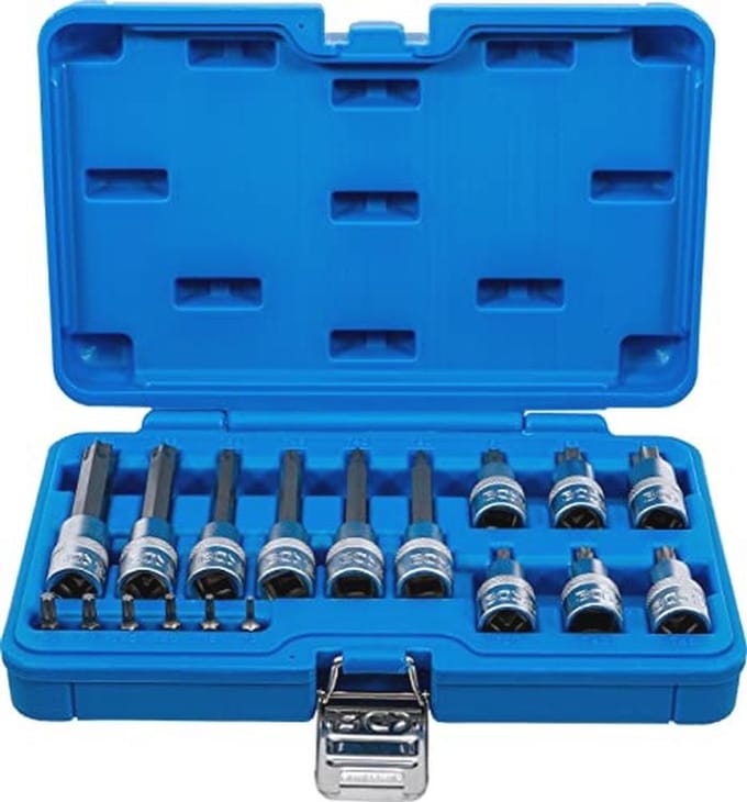 Dopsleutelbitset 18-delig | 6,3 mm (1/4 inch) & 12,5 mm (1/2 inch) | T-profiel voor Torx