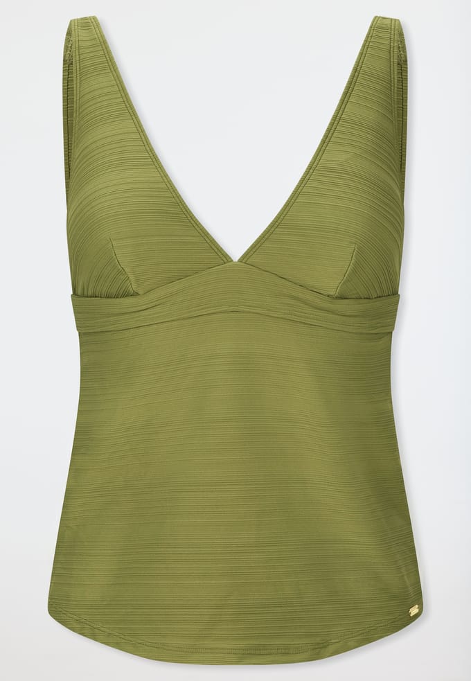 Tankini-top met strepen, olijfgroen - aquablauw 36