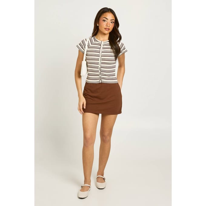 boohoo Dames Basic Jersey Skort | Chocolate | Maat: 6