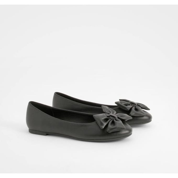 boohoo Dames Bow Round Toe Ballerina | Zwart | Maat: 41