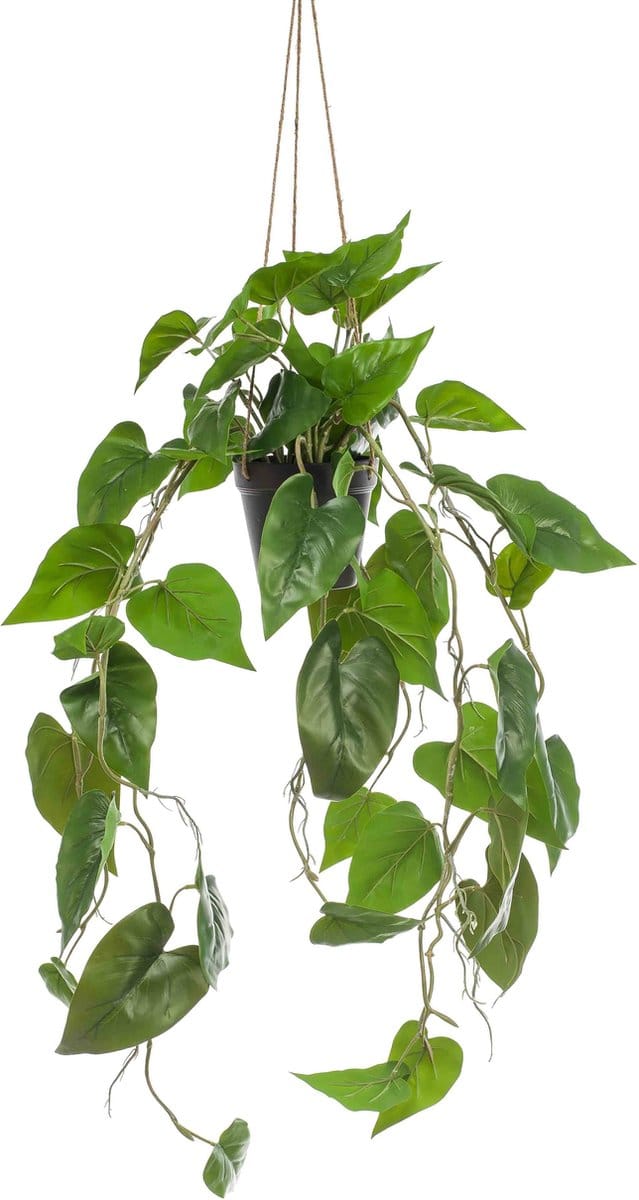 Emerald - Kunst Hangplant in pot Philodendron Scandens 80cm - Kunstplant voor binnen